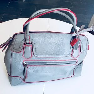 Coach Grey/Coral Leather Bowling Bag